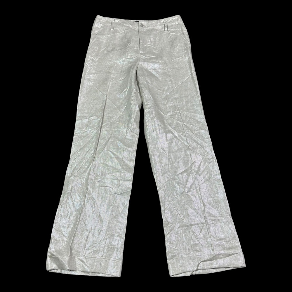 Ralph Lauren Tan Wide Leg 100% Linen Metallic Pants Women's 4 (Fits 28x29.5)